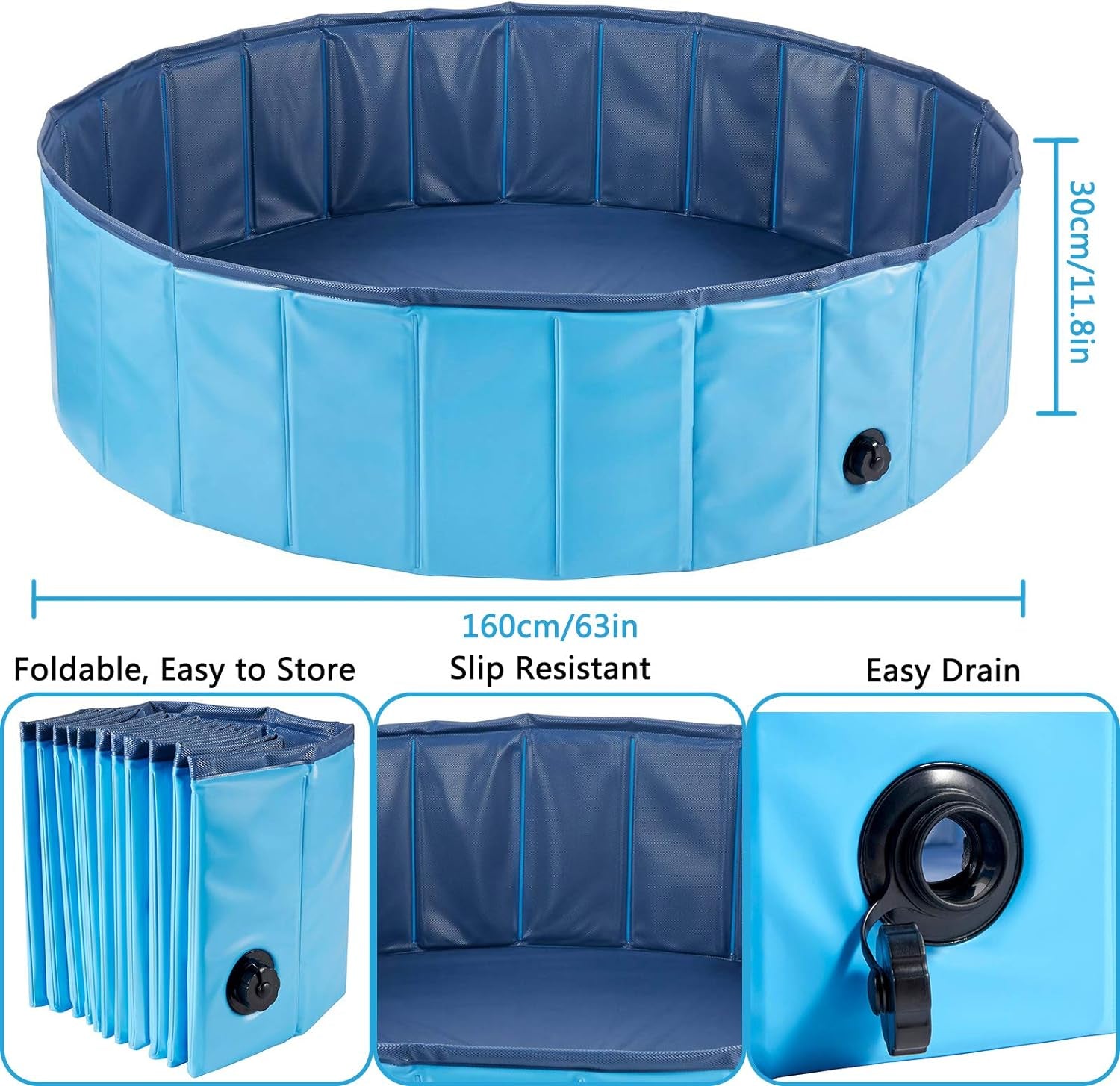 "Foldable Dog Swimming Pool - Large Size for Big Dogs, Kids, and Pets - Anti-Slip PVC Bathtub (63'' * 12'')"