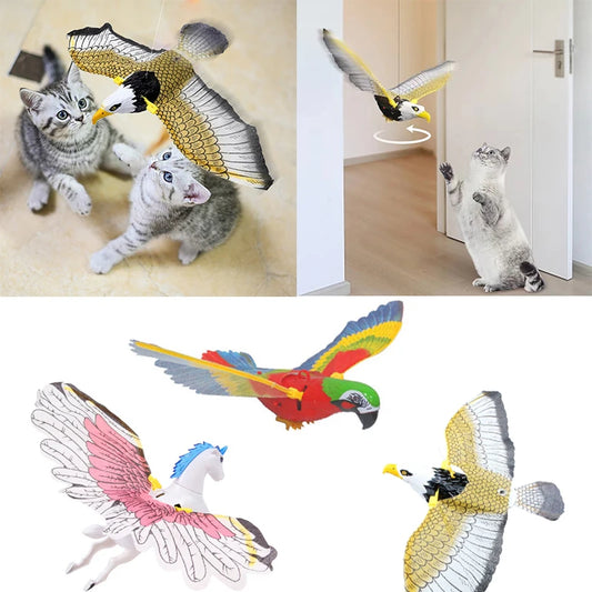 Simulation Bird Interactive Cat Toys Electric Hanging Eagle Flying Bird Cat Teasering Play Cat Stick Scratch Rope Kitten Dog Toy