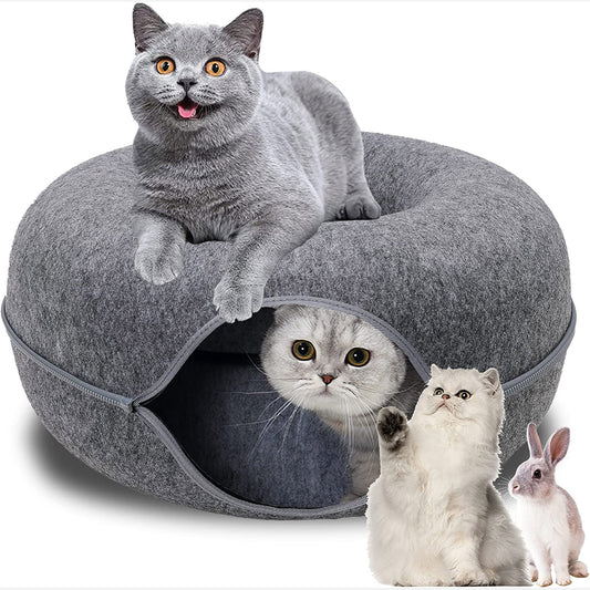 Donut Pet Cat Tunnel Interactive Play Toy Cat Bed Dual Use Ferrets Rabbit Bed Tunnels Indoor Toys Cats House Kitten Training Toy